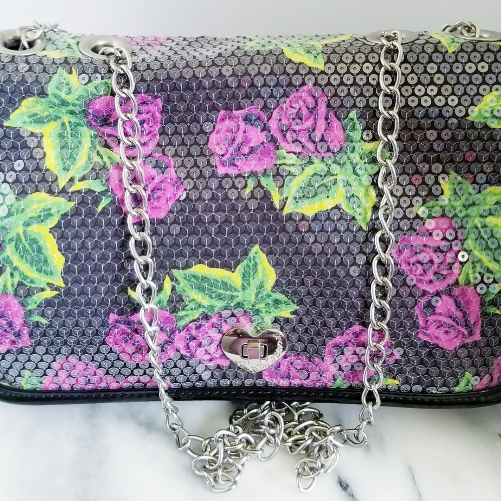 Betsey Johnson Purple Rose Sequin Purse